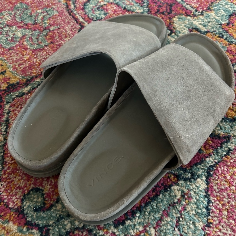 Vince | Men’s ‘Smoke’ Grey Suede Velcro Del Rey Classic Slide Sandals, size 8.5 - Picture 5 of 16